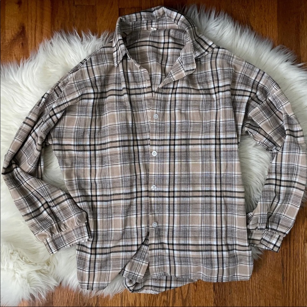 Yesstyle beige plaid flannel shirt